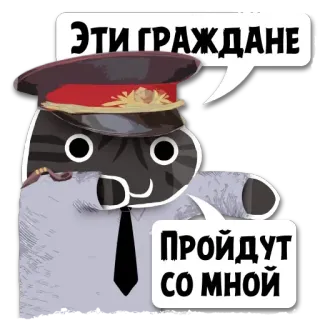🚨 ЭТИ ГРАЖДАНЕ
ПРОЙДУТ СО МНОЙ cat, police, uniform, officer, animal telegram sticker