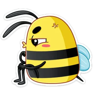 😢 ハチ, 怒り, 漫画, 昆虫, 表情, 可愛い, 黄色, 黒 telegram sticker