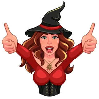 👍 bruxa, chapéu, mulher, fantasia, polegar para cima, magia telegram sticker