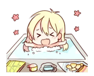 🥳 chibi, bath, foam, cute, blonde hair, relaxing, anime whatsapp sticker