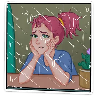 🌧 sedih, hujan, menangis, jendela, gadis, kartun telegram sticker
