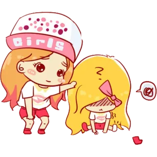 😞 GIRLS meninas, desenho animado, fofo, amizade whatsapp sticker