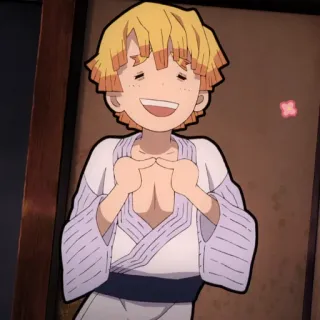 🗡 Zenitsu Agatsuma Demon Slayer animé, garçon, souriant, joyeux, mignon, dessin animé, kimono whatsapp sticker