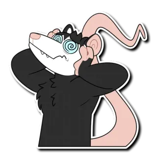 😵 opossum, pusing, kartun, hewan, mamalia, lucu whatsapp sticker