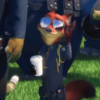 😎 Nick Wilde Zootopia renard, police, lunettes, zootopie, officier, dessin animé telegram sticker