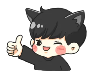 👍 telinga kucing, jempol ke atas, kedipan mata, imut, gaya anime, kawaii, stiker whatsapp sticker