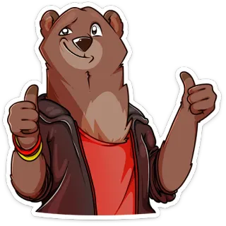 👍 niedźwiedź, kreskówka, kciuk w górę, zwierzę, naklejka, przyjazny telegram sticker
