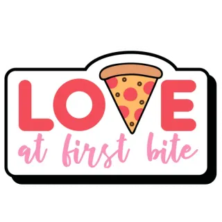 🍕 LOVE at first bite pizza, liebe, essen, biss, stück, süß, appetit, lecker whatsapp sticker