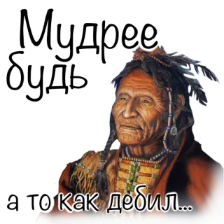😡 Мудрее будь а то как дебил... native american, chief, insulting, wise, funny, meme telegram sticker