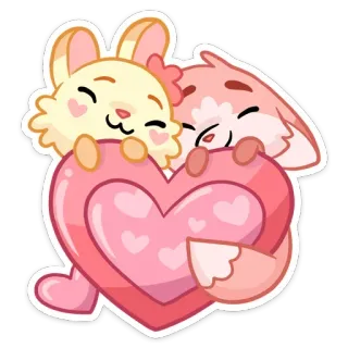 ❤️ animal, heart, love, cartoon, fox, bunny, cute telegram sticker