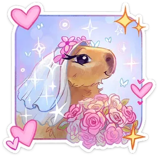 👰‍♀️ капибара, животное, милый, невеста, свадьба, розы, цветы, сердце telegram sticker