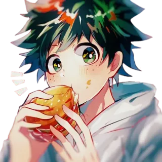 😋 Izuku Midoriya My Hero Academia アニメ, 漫画, 緑谷出久, 僕のヒーローアカデミア, デク, ヒーロー, ハンバーガー telegram sticker