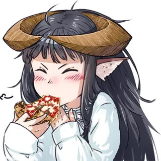 😋 anime, girl, pizza, horns, eating, cute, illustration telegram sticker