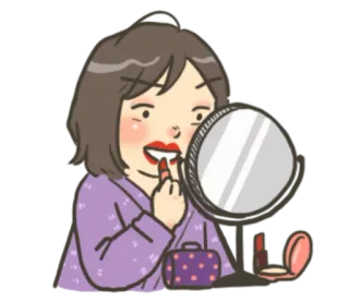 💄 여자, 메이크업, 거울, 화장품, 만화, 뷰티 whatsapp sticker
