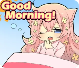 😴 Good Morning! buongiorno, carino, kawaii, anime, cartoni animati, assonnato telegram sticker