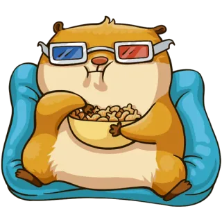 🍟 仓鼠, 爆米花, 3D眼镜, 电影, 观看, 卡通 whatsapp sticker