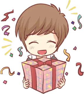 🎁 regalo, obsequio, celebración, anime, lindo, confeti, personaje telegram sticker