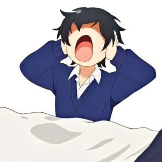😩 Anime, Ragazzo, Sbadiglio, Stanco, Mattina, Letto, Cartone animato telegram sticker