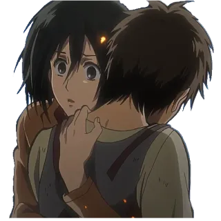 ❤️ Mikasa Ackerman Attack on Titan アニメ, ハグ, キャラクター, 感情, 友情 telegram sticker