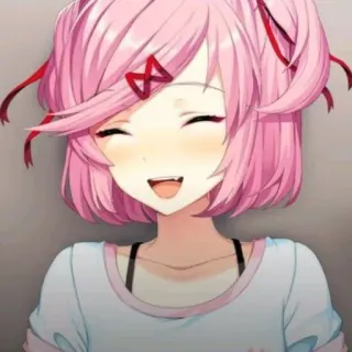 👾 Natsuki Doki Doki Literature Club! アニメ, 漫画, かわいい, カワイイ, 笑顔, ピンク髪, Doki Doki Literature Club whatsapp sticker