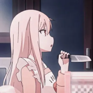 ✖️ Anime, Coltello, Ragazza, Cucina, Cartone animato, Cucina, Pericoloso telegram sticker
