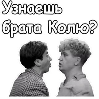 😜 Узнаешь брата Колю? russian, brothers, question, people telegram sticker