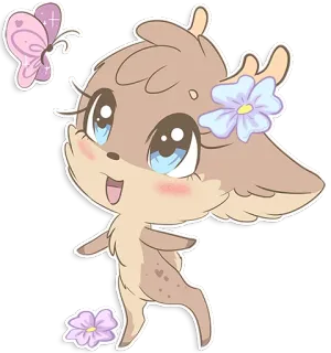 🌸 cervo, borboleta, fofo, desenho animado, adesivo, flor, animal whatsapp sticker