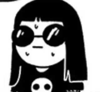 😐 desenho animado, caveira, garota, óculos de sol, personagem, fofo, preto e branco whatsapp sticker
