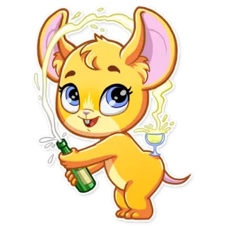 🍾 rato, desenho animado, animal, champanhe, celebração, festa, bebida, fofo telegram sticker