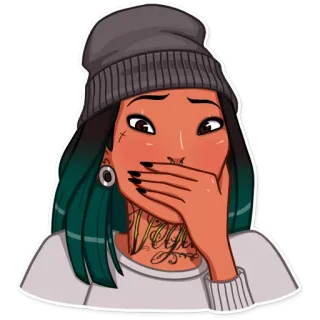 🤭 sticker, frau, tattoos, mütze, mädchen, porträt, digitale kunst telegram sticker