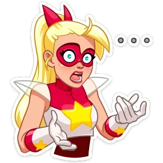 😑 ... desenho animado, super-herói, menina, estrela, surpreso, pergunta, loira telegram sticker