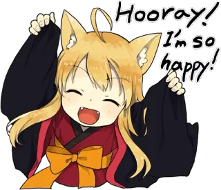 😆 Hooray! I'm so happy! Anime, Fröhlich, Niedlich, Aufmunternd, Freudig, Feier whatsapp sticker