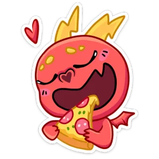 🍕 dragon, pizza, eating, cartoon, cute, heart, love, happy whatsapp sticker