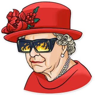 😈 Queen Elizabeth II reina, isabel, gafas de sol, rojo, sombrero, real telegram sticker