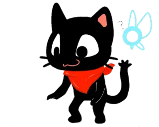 😃 Gato de desenho animado, Animação, Gato preto, Cachecol vermelho, Personagem, Ilustração telegram sticker