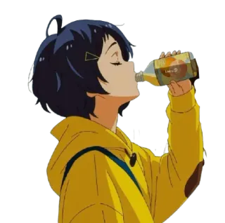 🧃 Anime, Bebiendo, Chica, Amarillo, Dibujos animados, Personaje whatsapp sticker