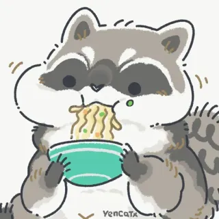 🍜 raccoon, eating, noodles, cute, animal telegram sticker