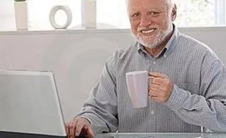 ☕ Hide the Pain Harold meme, internet meme, stock photo, smiling, man, computer telegram sticker