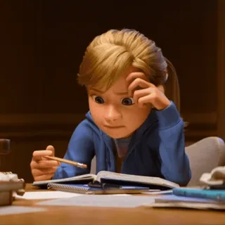 😠 Riley Andersen Inside Out Riley Andersen, Inside Out, cartoon, animated, girl, thinking, studying, student telegram sticker