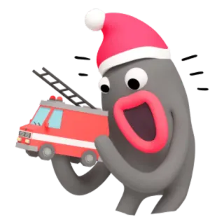 🚒 camion de pompier, Noël, personnage de dessin animé, bonnet de Père Noël telegram sticker