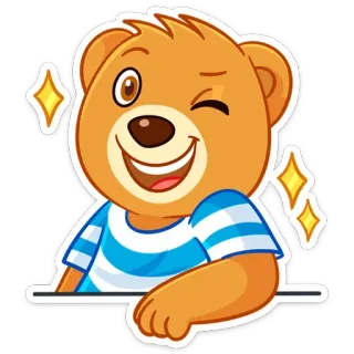 😉 orso, animale, cartone animato, carino, che fa l'occhiolino, sorridente whatsapp sticker