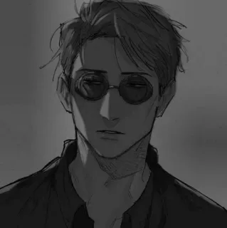 🖤 Animé, Manga, Homme, Lunettes, Croquis, Niveaux de gris telegram sticker