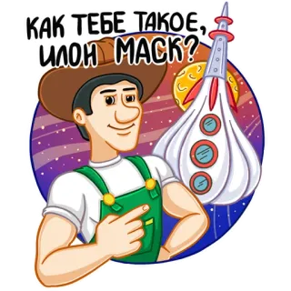 🚀 КАК ТЕБЕ ТАКОЕ, ИЛОН МАСК? elon musk, fermier, fusée, espace, dessin animé, russe whatsapp sticker
