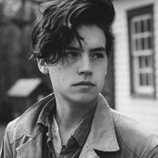 🇲🇭 personne, homme, portrait, acteur, noir et blanc, Cole Sprouse telegram sticker