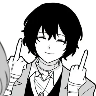 🖕 Anime, Doigt d'honneur, Geste, Dessin animé, Noir et blanc, Expression telegram sticker