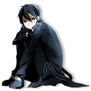 🙁 Kirito Sword Art Online Anime, Sword Art Online, Kirito, Personagem, Video game, Cabelo preto, Sentado telegram sticker