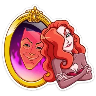 😈 woman, mirror, devil, evil, cartoon, villain, red hair telegram sticker