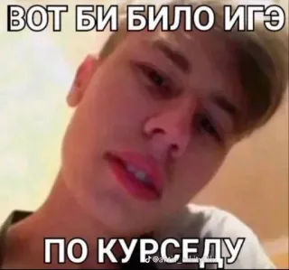 🤯 ВОТ БИ БИЛО ИГЭ
ПО КУРСЕДУ Meme, Ruso, Texto, Joven telegram sticker