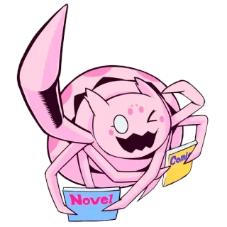 😉 Novel, Comic spider, reading, pink, cartoon, book, comic, novel telegram sticker