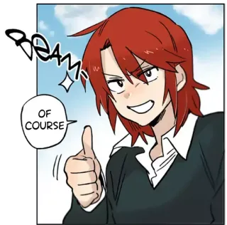 👍 OF COURSE Pulgar arriba, Positivo, Aprobación, Afirmativo, Dibujo animado, Anime telegram sticker